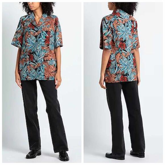 Ferragamo Azure Womens Floral Printed Short Sleeve Mohair Blend Blazer 40 NWOT - Picture 1 of 14